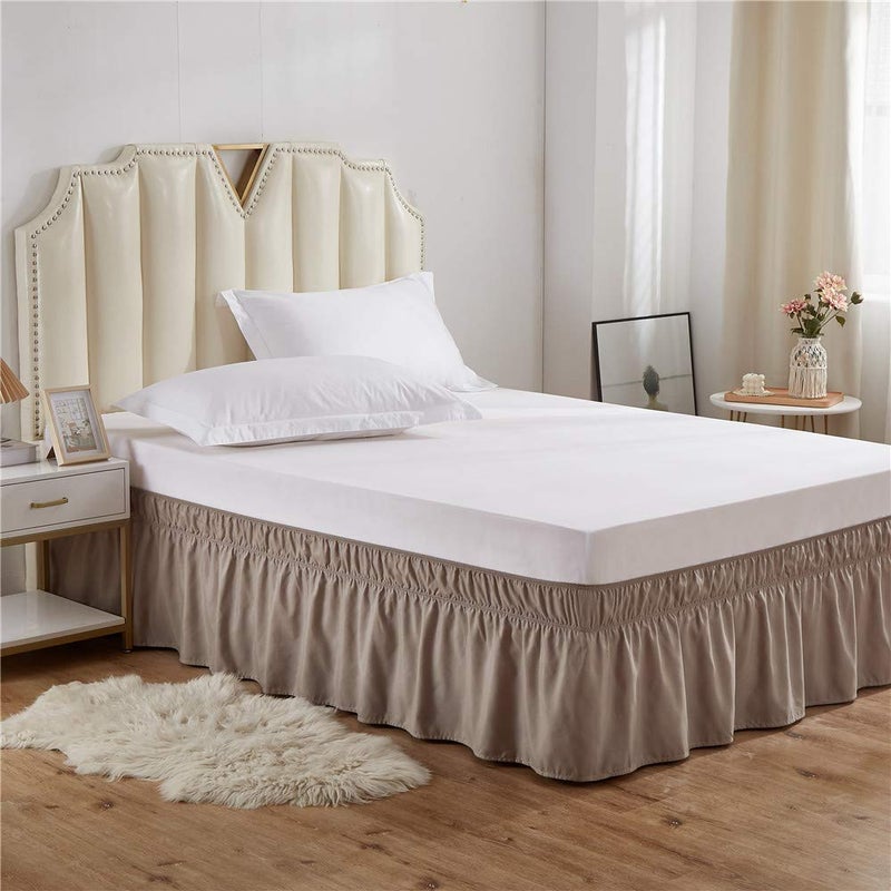 MEILA Wrap Around Bed Skirt Three Fabric Sides Elastic Dust Ruffled 16 Inch Tailored Drop,Easy to Install Fade Resistant-Taupe, Queen/King - Image 2